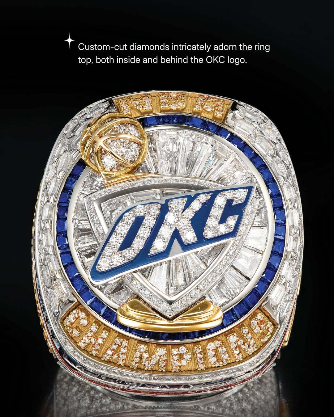 俄(é)克拉荷马城(chéng)雷霆队NBA总冠軍(jūn)戒指亮相(xiāng)